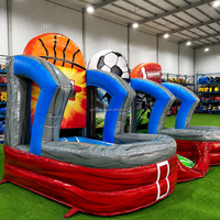 Jeu de tir gonflable de carnaval 3 en 1 pour enfants, jeu sportif gonflable d'extérieur avec zone de tir au basket et de football, en vente