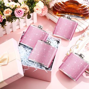 Flacon à vin de poche étincelant pour femme avec strass, bouteille de vin portable anti-fuite avec entonnoir 6oz, effet diamant scintillant - Product Image 2