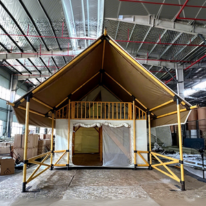 Tente de glamping de luxe pour 4 personnes, structure en acier, double couche de toile imperméable, style safari, avec salle de bain extérieure préfabriquée, utilisable en toutes saisons - Product Image 1