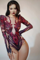 Combinaisons sexy en strass rouges pour femmes, combinaisons de fête, costumes de spectacle de drag, costumes de danseuse gogo, tenue de festival, combinaison de scène pour femme