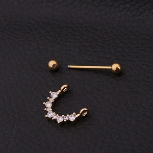 Body Piercing Jewelry Gold Plating Color Stainless Steel <strong>Nipple</strong> Rings Tongue Rings CZ Crystal Barbell Cartilage <strong>Earrings</strong> - Product Image 4