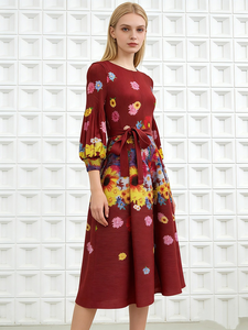 Floral Print A-Line Midi <b>Dress</b> Long Sleeve Polyester Woven Anti-static Casual Spring <b>Dress</b> - Product Image 2