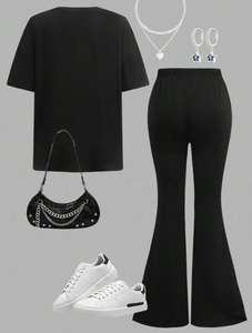 Completo Elegante Personalizzato <span class=keywords><strong>per</strong></span> <span class=keywords><strong>Bambina</strong></span>: T-Shirt Casual con Fiocco e <span class=keywords><strong>Pantaloni</strong></span> a Zampa, Abbigliamento Scolastico Estivo 4-7 Anni - Product Image 2