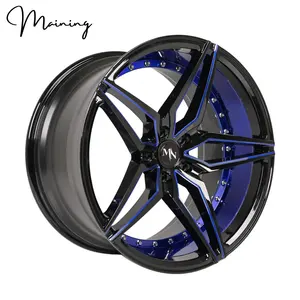 20 Inch Staggered 5x112 Concave Wheels Gloss Black With Blue 20 Inch Concave Rims Deep Dish Rims