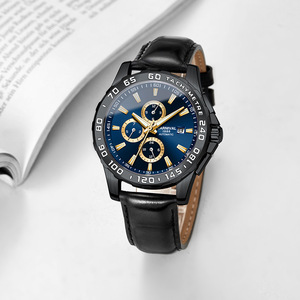 Reloj con correa de cuero multifunción completamente automático a la moda para hombre calendario resistente al agua luminoso fase lunar de lujo analógico - Product Image 4