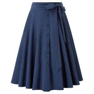 BPE02091 BP Womens Belt Decorated <strong>Skirt</strong> With Pockets Flared A-Line Buttons Decorated Black and <strong>Navy</strong> Blue Pleated <strong>Skirts</strong> - Product Image 4