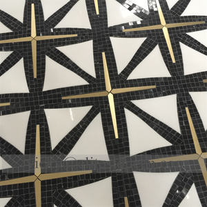 Piastrelle per <span class=keywords><strong>Pavimento</strong></span> in Mosaico di Marmo <span class=keywords><strong>Nero</strong></span> <span class=keywords><strong>e</strong></span> <span class=keywords><strong>Bianco</strong></span>, Superficie Lucida, Taglio <span class=keywords><strong>a</strong></span> Getto d'Acqua, Medaglione in Marmo - Product Image 4