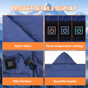 Couverture chauffante pliable légère, imperméable, pour l'extérieur, poncho électrique USB portable, 4 éléments chauffants avec sac de rangement portable - Product Image 4