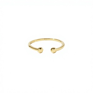Anillo Abierto Minimalista Chapado en Oro con Extremo de Bola, Anillo de Plata Unisex para Uso Diario, Diseño de Banda Lisa - Product Image 1