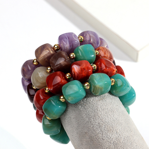 Yiwu nhà máy bán buôn handmade trang sức đính cườm Vòng đeo tay đầy màu sắc đá cẩm thạch màu vàng bóng Acrylic Stretch Vòng đeo tay cho phụ nữ cô gái - Product Image 5