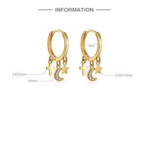 ต่างหูรูปดาวแปดแฉก ลายตาปีศาจ ต่างหูแบบห้อย วัสดุทองแดง - Product Image 6