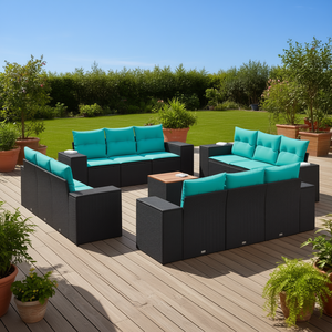 Set Divano da Esterno in Polyrattan Nero con Cuscini, 7 Posti, Arredamento Moderno Contemporaneo - Product Image 2