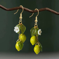 Nieuwe Mode Leuke Gele Fruit Citroen Kleine Bloem Groen Blad Oorbellen Y2k voor Vrouwen Transparante Fruit Charme Sieraden