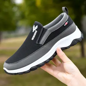 Trượt trên Trọng lượng nhẹ thoáng khí Mens vải trên phẳng đi bộ Giày Sneakers Thể Thao Chạy Bộ Thể dục Sneakers cho người đàn ông