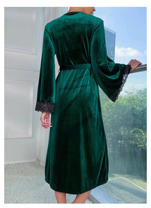 Accappatoio Lungo <span class=keywords><strong>da</strong></span> <span class=keywords><strong>Donna</strong></span> in Tinta Unita, Sexy Camicia <span class=keywords><strong>da</strong></span> <span class=keywords><strong>Notte</strong></span> con Bordo in Pizzo, Cardigan Caldo e Morbido per l'Inverno - Product Image 5