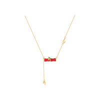 Collier en laiton plaqué or 14K, style lariat, avec feuille de bambou émaillée rouge et pendentif en Y serti de zircone cubique, hypoallergénique, porte-bonheur, cadeau quotidien pour elle, vente en gros OEM