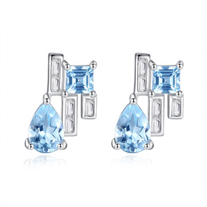 9 Pendientes Geométricos Personalizados con Forma de Gota de Agua, Plata 925 Hipoalergénica, Piedra Natural Corte Pera de 4*6mm, Joyería Fina para Mujer - Product Image 1