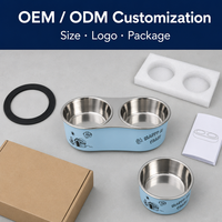 Bol double moderne en acier inoxydable 304 pour animaux de compagnie, design séparé pour nourriture et eau, pour chats et chiens
