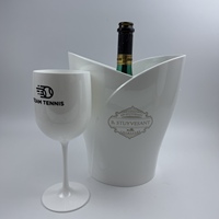 Seau à glace en plastique blanc pour champagne, prosecco, présentoir à boissons avec 2 verres à vin en plastique