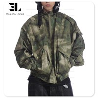 LARSUR Custom Factory Sun Faded Ripstop Cotton Twill Camo Quilted Puffer Hood Jacket Distress Biker Racing Crop Bomber Jacket