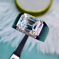 Cincin Pernikahan warna D Pria Perak 925 asli 6 karat berlian potong zamrud Cemerlang uji masa lalu Moissanite perhiasan batu permata asli