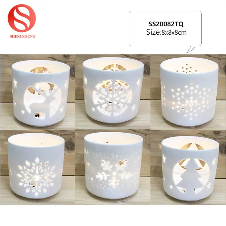 Creative candle holder christmas decoration cylinder ceramic empty candle jars With Lids