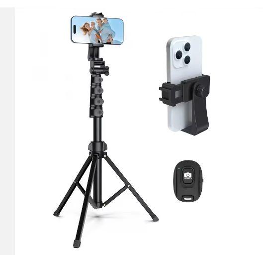 71" Speed Lock Phone Tripod Stand Tall Adjustable Selfie Stick With BT Remote and Cell Phone Holder Compatible with iPhone