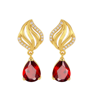 Boucles d'oreilles vintage en argent 925 plaqué or, motif fleur brossée, pierre naturelle taille poire 7*9mm, bijoux élégants pour femme - Product Image 1