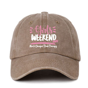 Vente en gros Casquette de baseball non structurée Chapeau de soleil en denim délavé à 6 panneaux avec logo «Girls Weekend» Style sportif pour cadeaux de vacances - Product Image 5