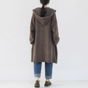 Dark <strong>Black</strong> Hooded Long Sleeve <strong>Cardigan</strong> Long Sweater Coat <strong>with</strong> Hood and <strong>Pocket</strong> for Women - Product Image 4