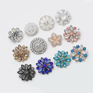 Customized High Grade Coat Sweater Stitched Flower Buttons Fancy Metal Alloy Shank Buttons Rhinestone Button