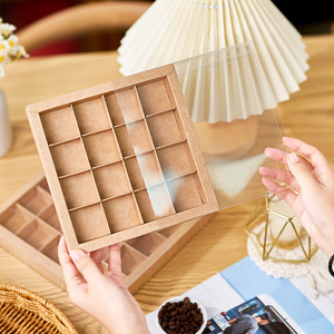 Imee Nâu Trắng Kraft Giấy Sô Cô La Hộp 4 9 16 25 Khoang Cookie Pastry Hộp Vuông Ngọt Ngào Hộp Với Rõ Ràng Trượt Nắp - Product Image 2