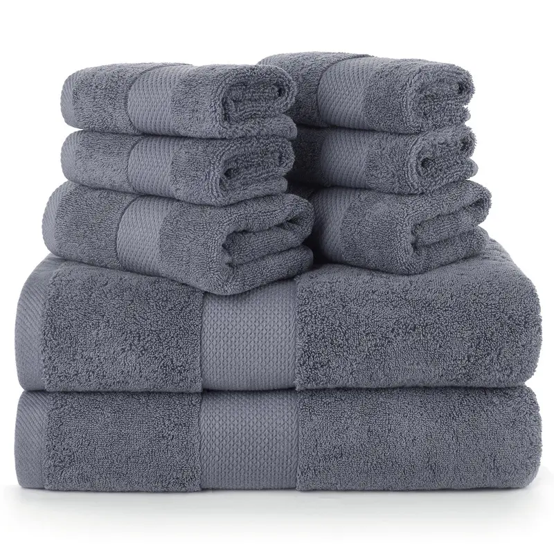 Ensemble de serviettes de bain de qualité supérieure 8 pièces 2 bains 2 essuie-mains 100% coton gris Ensembles de serviettes de bain de luxe personnalisés pour hôtels