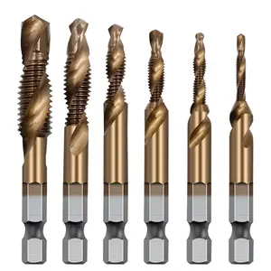 Bộ mũi khoan taro ren metric HSS cán lục giác mạ coban, dụng cụ taro ren máy, taro ren kép M3 M4 <span class=keywords><strong>M5</strong></span> M6 M8 M10, dụng cụ cầm tay - Product Image 1