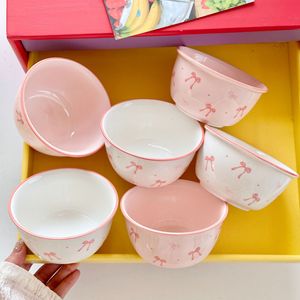Bol à riz en céramique Ins, couleur sous glaçure, grande capacité, rose, pour la maison, bol à dessert pour fille, micro-ondes - Product Image 4
