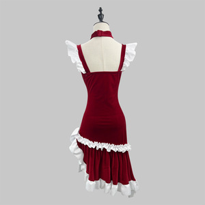 Women Christmas Dress Plus Size Bodycon Velvet Maid Costume Red With Hat And Gloves - Product Image 3