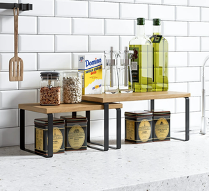 Scaffale Portaoggetti Multifunzionale in <span class=keywords><strong>Legno</strong></span> a 2 Ripiani, Organizzatore per <span class=keywords><strong>Spezie</strong></span> da Cucina, Espositore per Bancone, Armadietto, Soggiorno e Scrivania - Product Image 4