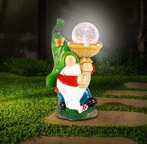 Estatua de Gnomo de resina para decoración al aire libre, adorno de cristal brillante alimentada por energía Solar, para jardín - Product Image 1