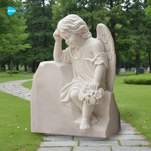 Мемориальный памятник из натурального мрамора «Маленький ангел», красивый белый мраморный надгробный камень «Маленький ангел» - Product Image 3