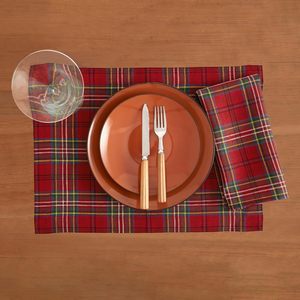100% Pure Flax Linen <strong>Napkin</strong> Red <strong>Tartan</strong> Plaid Linen Dinner Placemat Machine Washable for Casual and Formal Dining - Product Image 1