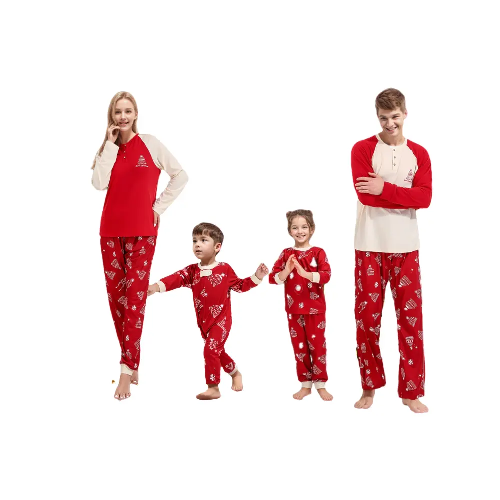 D0901TA02 Wholesale Family Matching Pajamas Christmas Sleepwear Long Sleeve Sleep Shirt with Plaid Pants Sehefashion