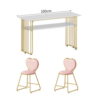 Ensemble table et chaises de manucure rose et or de luxe moderne, mobilier de salon de manucure, bureau à ongles en marbre