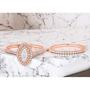 KEEVA JEWELS 18K Solid <b>Gold</b> & 0.50Ct Lab Grown Diamond Halo Engagement <b>Set</b> Fine <b>Jewelry</b> with Matching B& - Product Image 1