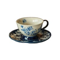 Ensemble tasse et soucoupe à café en porcelaine bleue et blanche de style rétro, design floral, 220 ml, cadeau élégant pour la meilleure amie