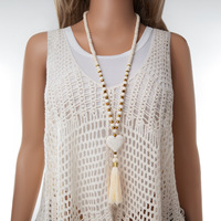 Collier bohème fait main en perles de bois avec long pendentif à pompon, bijoux de mode en gros, directement de l'usine