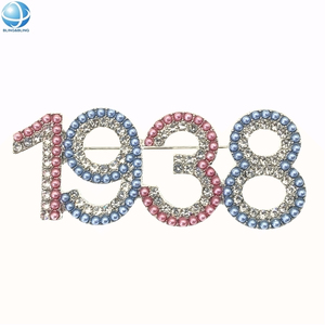 Spilla a due strati con perle blu e rosa intarsiate JJOA 1938, ispirata a Jack and Jill of America, per gioielli e decorazioni di abbigliamento - Product Image 4