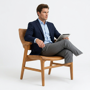 Chaise de salle à manger en teck massif sculpté de style nordique avec dossier large à facettes, design contemporain, pour la maison, le bureau, l'appartement, l'extérieur - Product Image 3