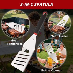 Ensemble de 4 outils de barbecue en acier inoxydable, spatule, fourchette, pinces, retourneur de grillades, avec étui de transport en nylon pour barbecue en plein air - Product Image 4