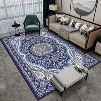 Tapis de luxe nordique bleu sur mesure en polyester pour chambre à coucher et table basse, style américain