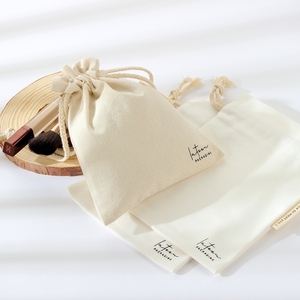 Pochette de voyage confortable en coton pour cosmétiques, sac en toile à cordon de serrage en mousseline, pochettes en coton - Product Image 5